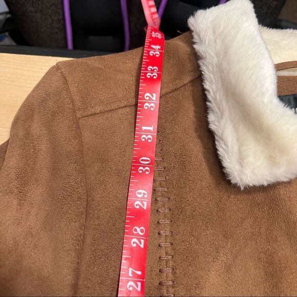 Woman’s Medium Faux Suede Leather Jacket Coat Brown - Picture 8 of 9